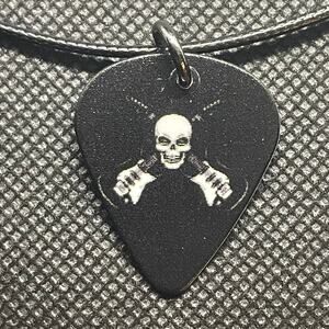 Handcrafted Skull with Guitar Crossbones Guitar Pick Necklace
